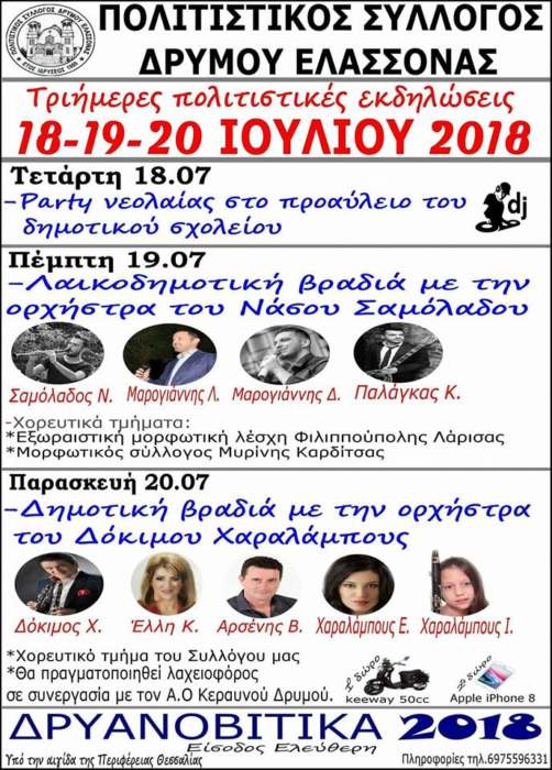 Πανηγύρι στο Δρυμό Ελασσόνας το τριήμερο 18-19 και 20 Ιουλίου